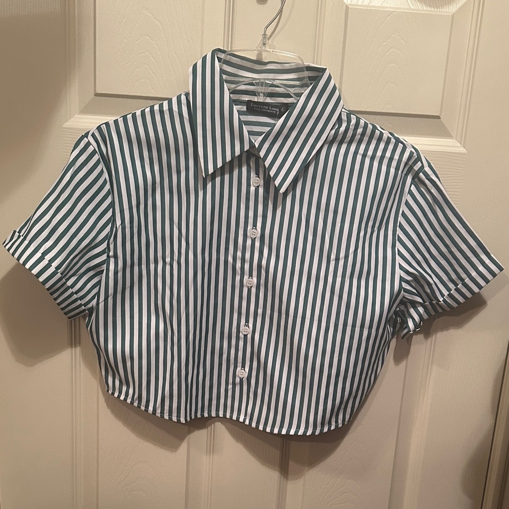 Striped Crop Top - Green and White